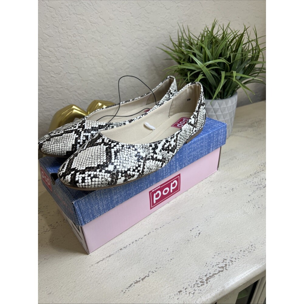 NWT POP Snake Skin Animal Print Ballet Flats Women's 9M Slip On Shoes